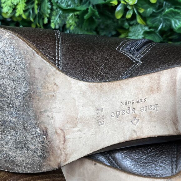 KATE SPADE NEW YORK Bootie Women 9 1/2 Brown Lanise Bow Back‎ Leather Ankle 1839 - Picture 12 of 13